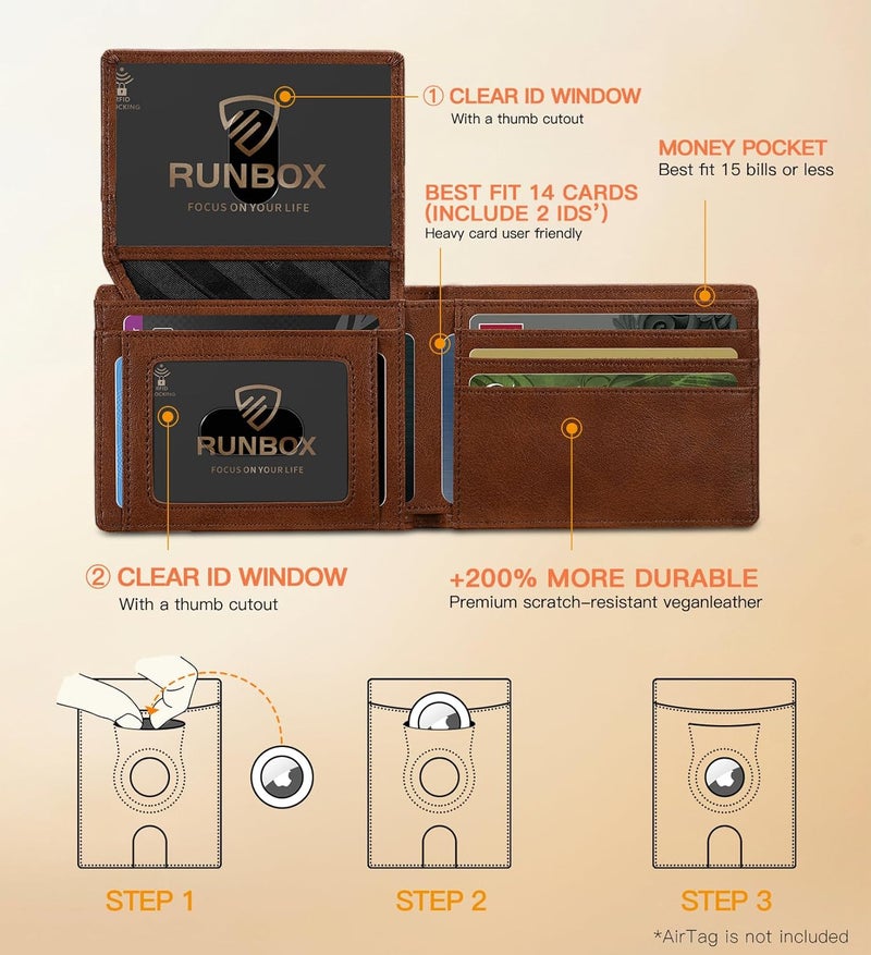 RUNBOX Wallet for Men Slim Rfid Leather 2 ID Window With Gift Box | Slim, Rfid, 2 ID Window, With Gift Box, Slim, Rfid - Image 3